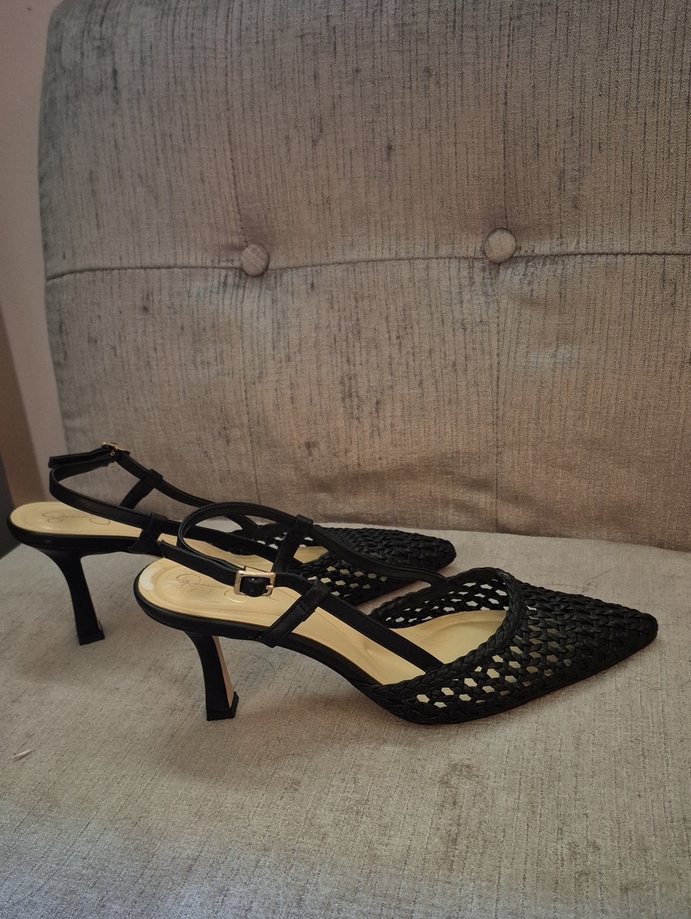 Jessica Simpson Black Woven Slingback Heels